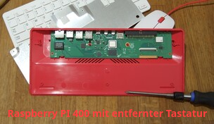 Intérieur d’un Raspberry PI 400 avec le clavier démonté